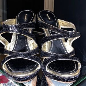 Massinmo black and gold python sandals 6